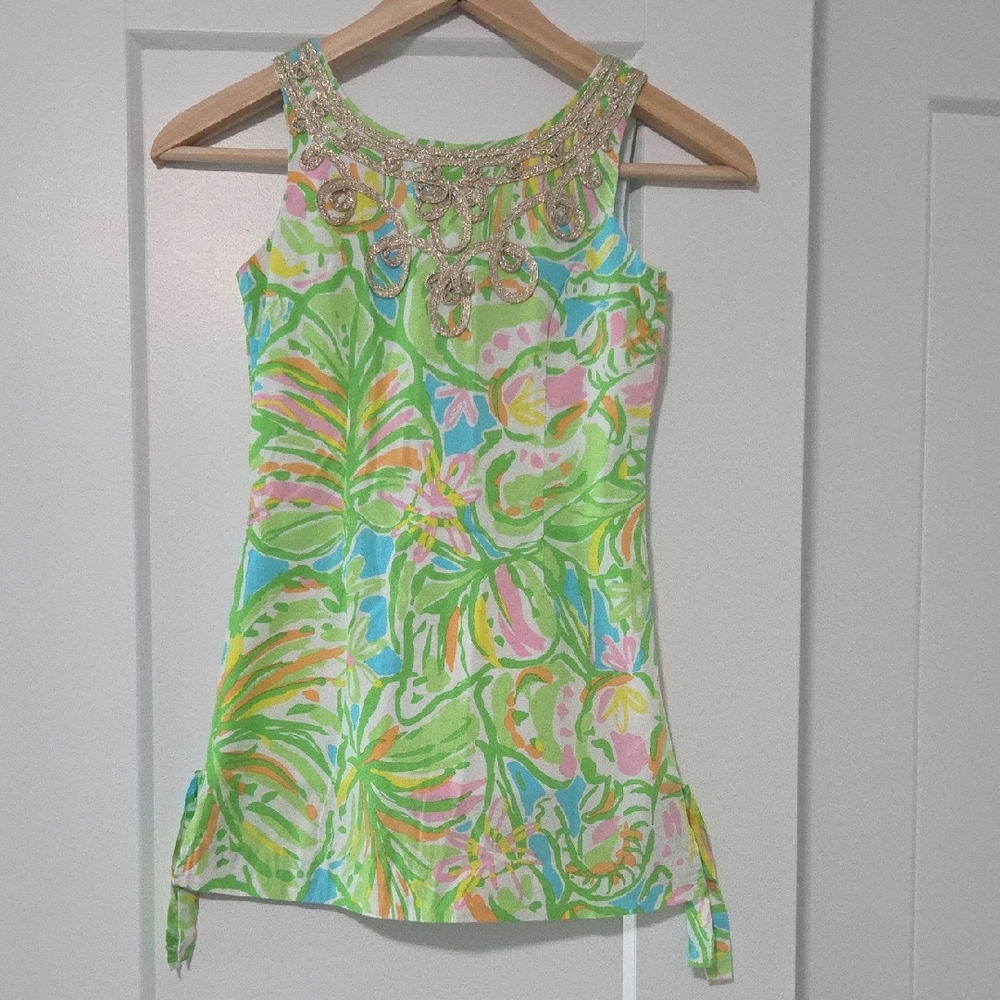 Lilly Pulitzer Green Pink Gold Embellished Dress